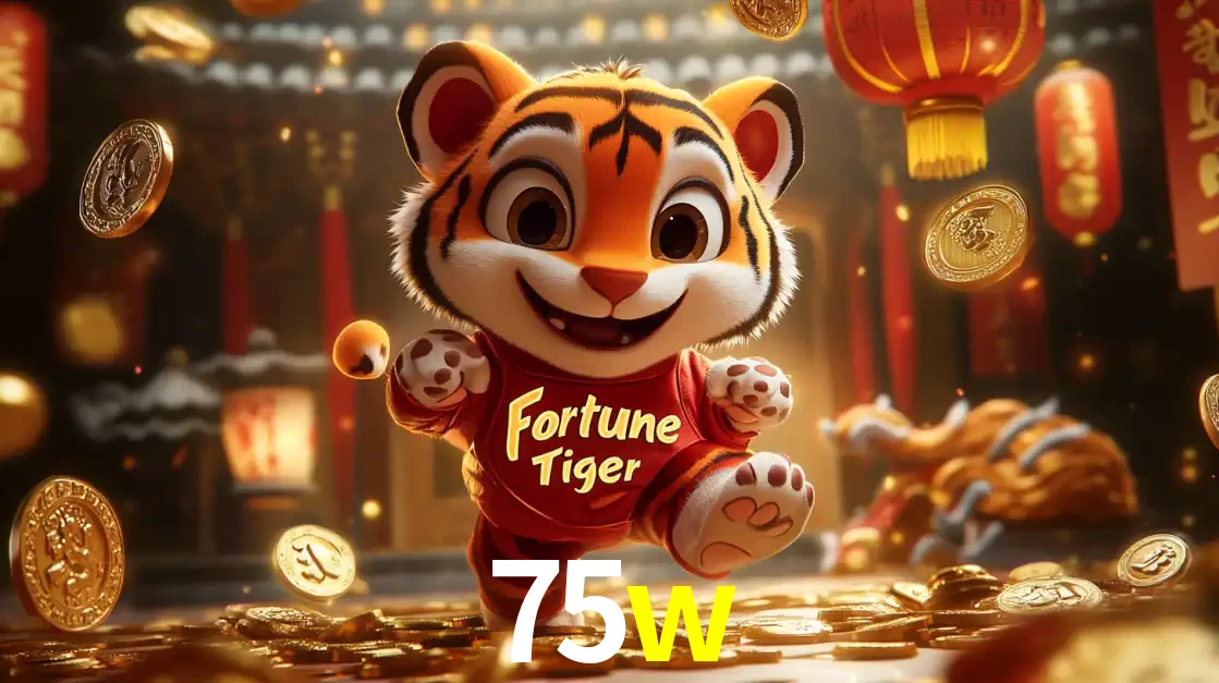O alegre personagem do Fortune Tiger correndo sobre um caminho de moedas de ouro, simbolizando os grandes prêmios e a diversão do popular jogo de slot do 75w.